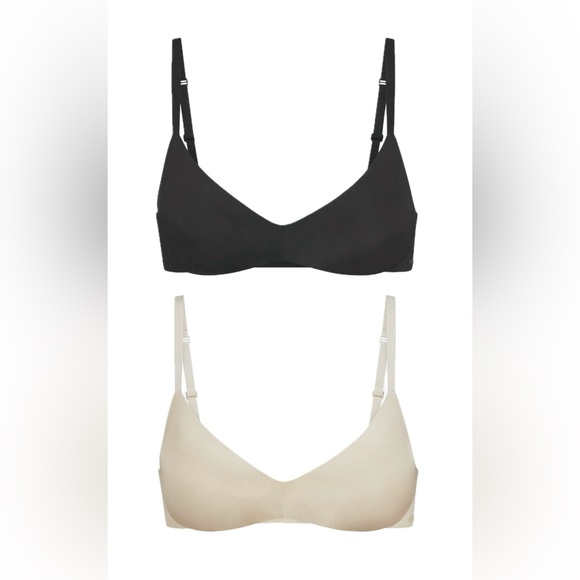 SKIMS Other - Skims Wireless Form Push-Up Plunge Bra Bundle Set Clay Beige & Onyx Black 34C